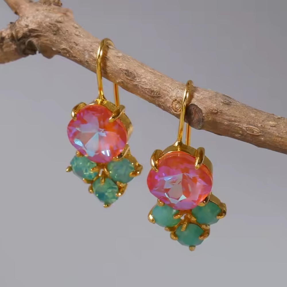 Vintage Coral Sunset Earrings – Opal & Aqua Crystal Statement Drops